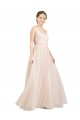 Usine Rose Trapèze Scoop Tulle Longue Robes demoiselle d'honneur