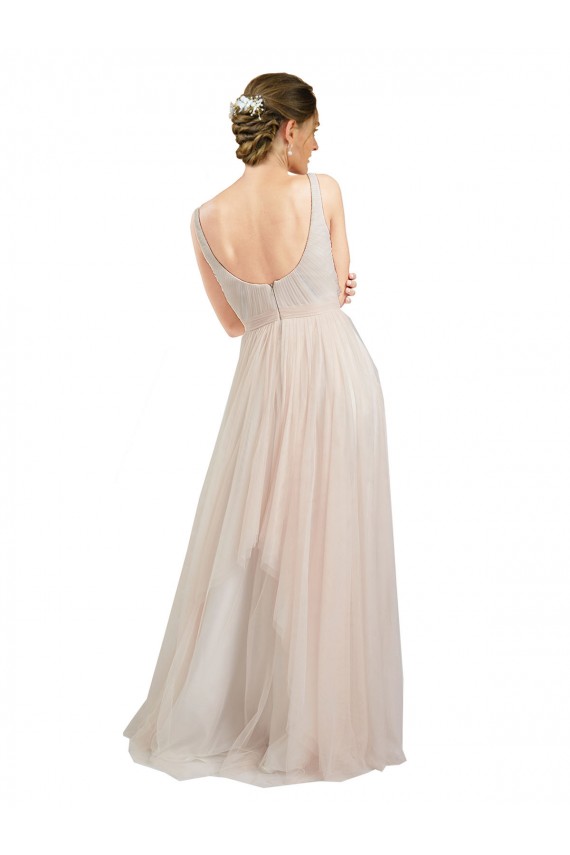 Usine Rose Trapèze Scoop Tulle Longue Robes demoiselle d'honneur