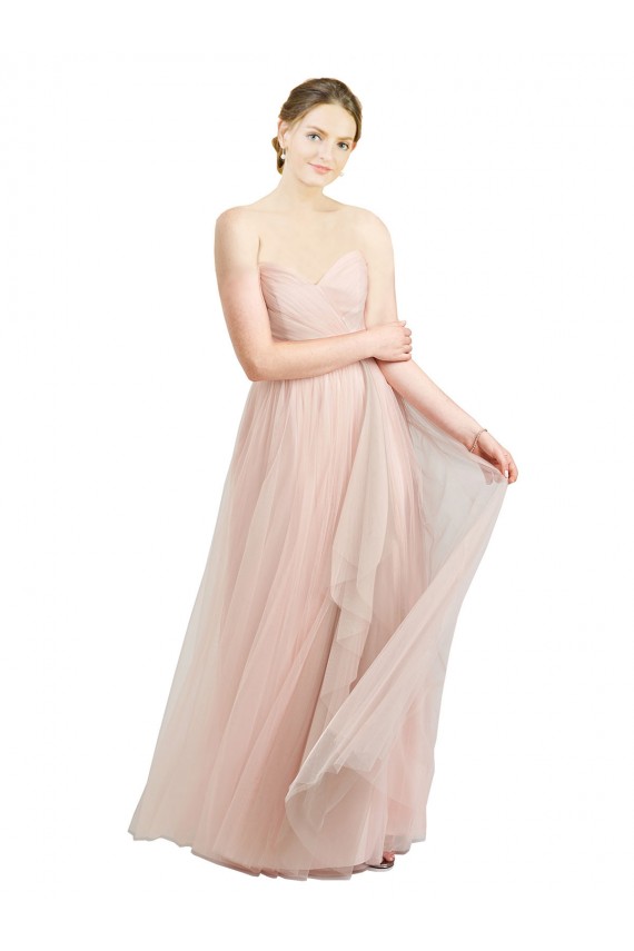 Usine Rose Trapèze Tulle Longue Robes demoiselle d'honneur