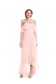 Usine Rose Trapèze Épaule Dénudée Mousseline Longue Asymétrique Robes demoiselle d'honneur