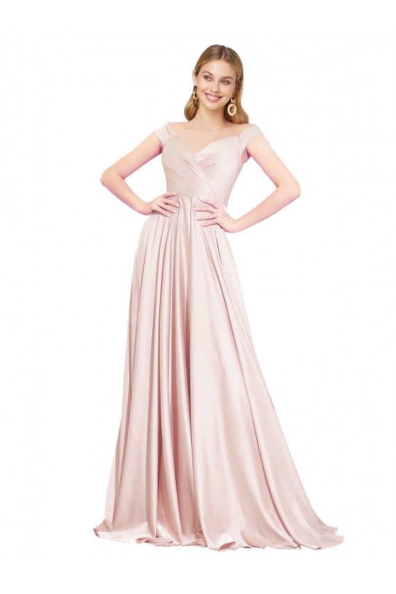 Usine Rose Trapèze Épaule Dénudée Satiné Longue Formelles Robes demoiselle d'honneur / Robes de soirée / Robes de bal