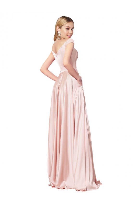 Usine Rose Trapèze Épaule Dénudée Satiné Longue Formelles Robes demoiselle d'honneur / Robes de soirée / Robes de bal