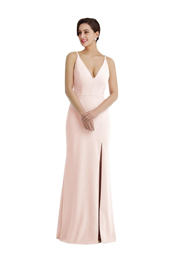 Usine Rose Trompette Col V Crêpe Stretch Longue Formelles Robes demoiselle d'honneur / Robes de soirée / Robes de bal