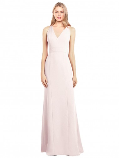 Usine Rose Trompette Col V Crêpe Stretch Longue Robes demoiselle d'honneur / Robes de bal