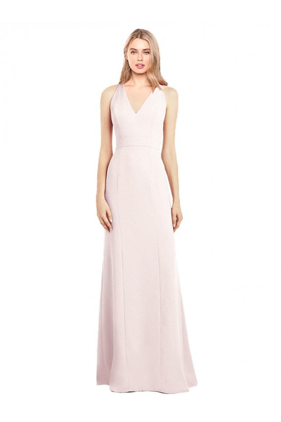 Usine Rose Trompette Col V Crêpe Stretch Longue Robes demoiselle d'honneur / Robes de bal