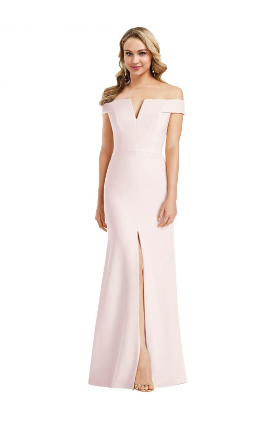 Usine Rose Trompette Épaule Dénudée Col V Crêpe Stretch Longue Formelles Robes demoiselle d'honneur / Robes de soirée / Robes de bal