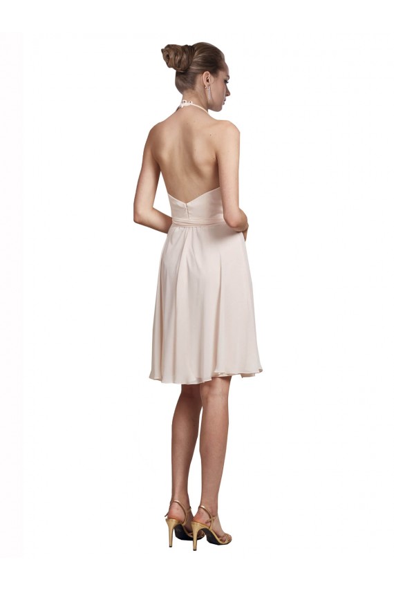 Usine Rose crème Trapèze Licou Col V Mousseline Courte Robes demoiselle d'honneur / Robes de cocktail