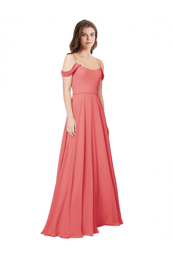 Usine Rose du Désert Trapèze Épaule Dénudée Mousseline Longue Robes demoiselle d'honneur