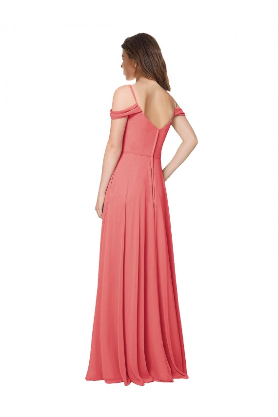 Usine Rose du Désert Trapèze Épaule Dénudée Mousseline Longue Robes demoiselle d'honneur