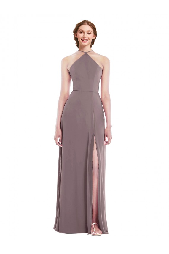 Usine Rose poudré Trapèze Licou Mousseline Longue Formelles Robes demoiselle d'honneur / Robes de soirée