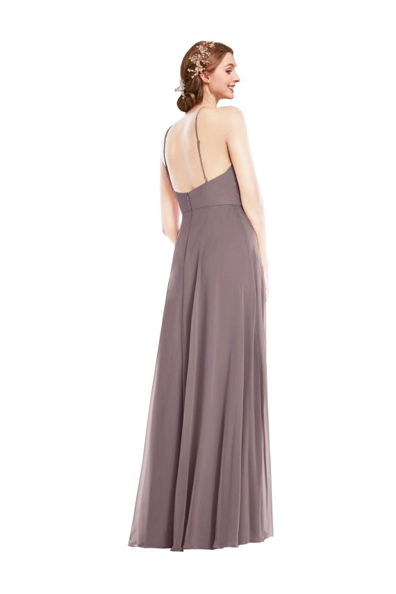 Usine Rose poudré Trapèze Licou Mousseline Longue Formelles Robes demoiselle d'honneur / Robes de soirée
