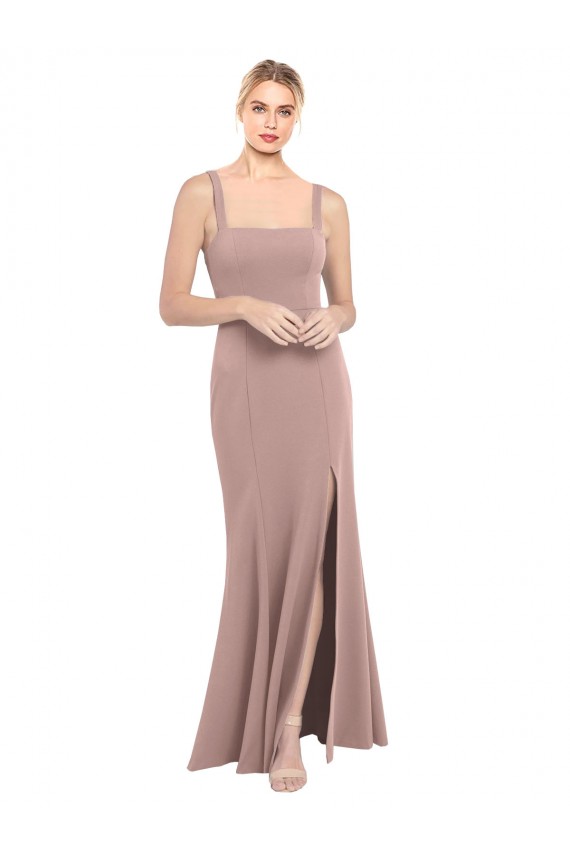 Usine Rose poussiéreux Sirène Col Carré Col Haut Crêpe Stretch Longue Robes demoiselle d'honneur / Robes de bal