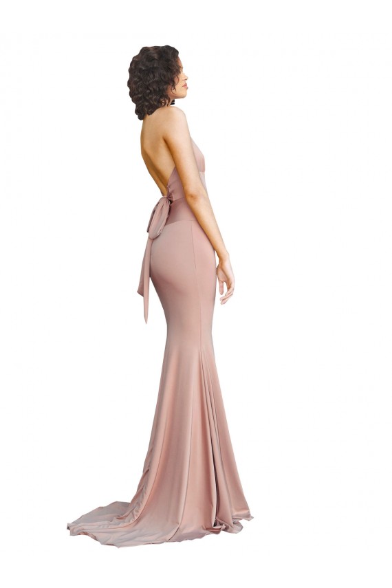 Usine Rose poussiéreux Sirène Col V Spandex Longue Formelles Robes demoiselle d'honneur / Robes de soirée / Robes de bal