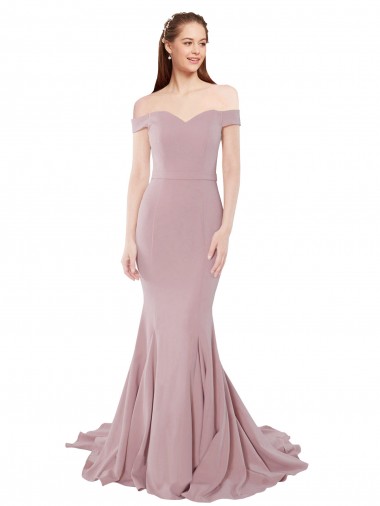 Usine Rose poussiéreux Sirène Épaule Dénudée Balayage train Crêpe Stretch Longue Formelles Robes demoiselle d'honneur / Robes de soirée / Robes de bal