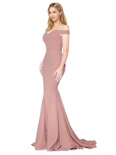 Usine Rose poussiéreux Sirène Épaule Dénudée Balayage train Crêpe Stretch Longue Formelles Robes demoiselle d'honneur / Robes de soirée / Robes de bal