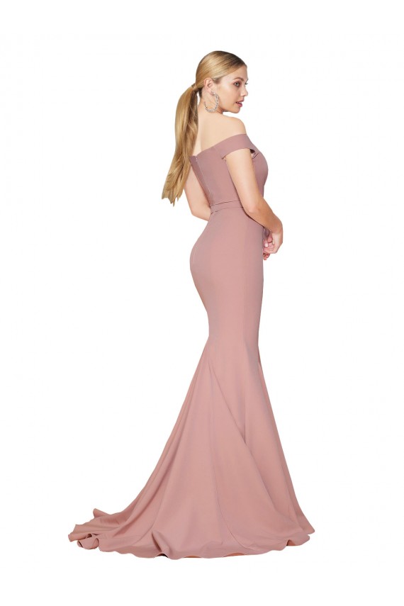 Usine Rose poussiéreux Sirène Épaule Dénudée Balayage train Crêpe Stretch Longue Formelles Robes demoiselle d'honneur / Robes de soirée / Robes de bal