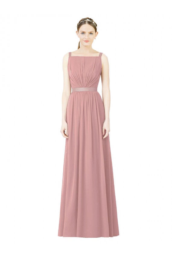 Usine Rose poussiéreux Trapèze Col Haut Mousseline Longue Robes demoiselle d'honneur