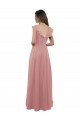 Usine Rose poussiéreux Trapèze Col V Mousseline Longue Robes demoiselle d'honneur