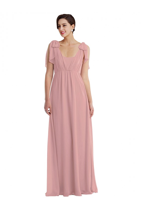 Usine Rose poussiéreux Trapèze Licou Mousseline Longue Robes demoiselle d'honneur