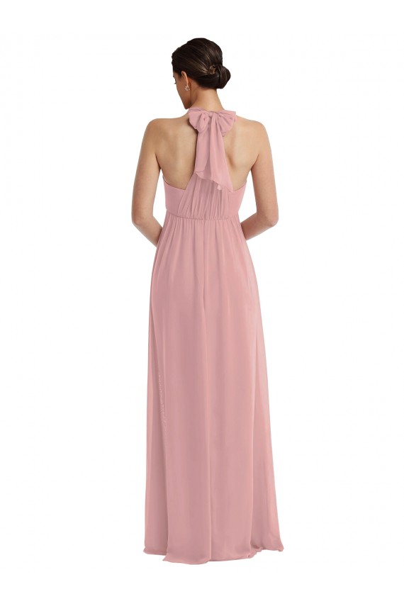 Usine Rose poussiéreux Trapèze Licou Mousseline Longue Robes demoiselle d'honneur