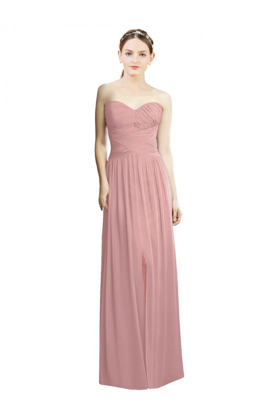 Usine Rose poussiéreux Trapèze Sans bretelle Mousseline Longue Formelles Robes demoiselle d'honneur / Robes de soirée