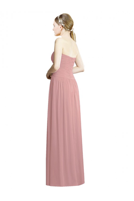 Usine Rose poussiéreux Trapèze Sans bretelle Mousseline Longue Formelles Robes demoiselle d'honneur / Robes de soirée