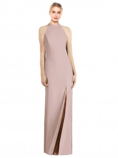 Usine Rose poussiéreux Trompette Licou Crêpe Stretch Longue Robes demoiselle d'honneur