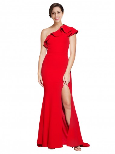 Usine Rouge Fourreau Balayage train Crêpe Stretch Longue Robes demoiselle d'honneur / Robes de bal