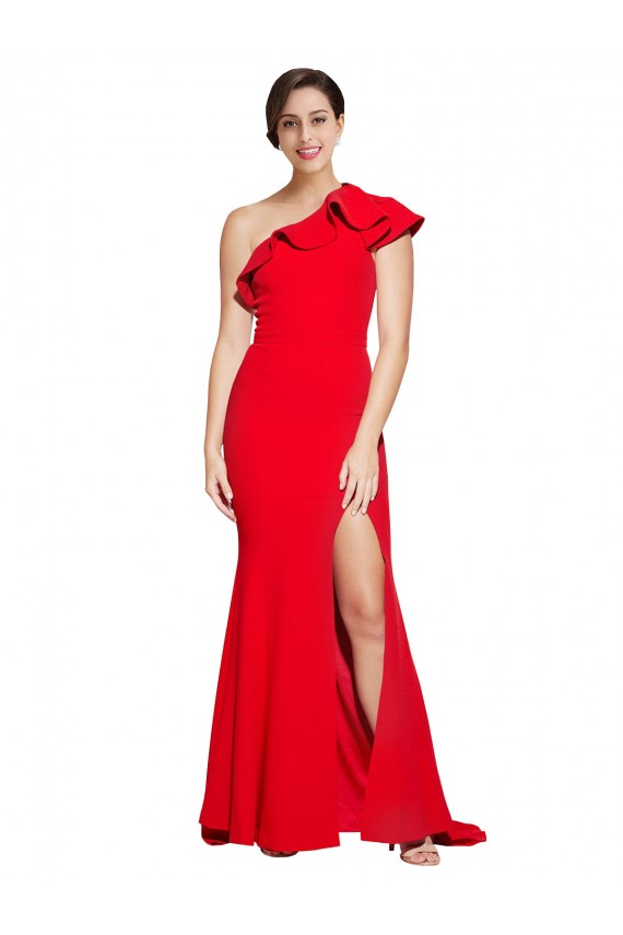 Usine Rouge Fourreau Balayage train Crêpe Stretch Longue Robes demoiselle d'honneur / Robes de bal