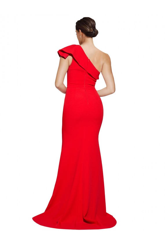 Usine Rouge Fourreau Balayage train Crêpe Stretch Longue Robes demoiselle d'honneur / Robes de bal