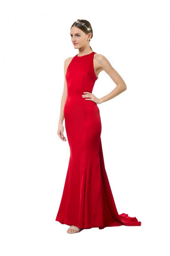 Usine Rouge Sirène Licou Col Haut Crêpe Stretch Longue Formelles Robes demoiselle d'honneur / Robes de soirée / Robes de bal