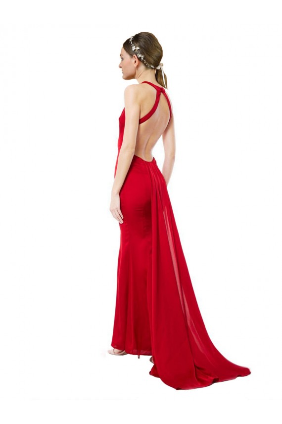 Usine Rouge Sirène Licou Col Haut Crêpe Stretch Longue Formelles Robes demoiselle d'honneur / Robes de soirée / Robes de bal