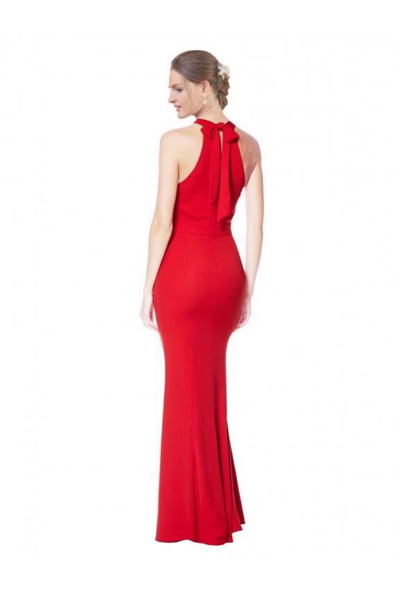 Usine Rouge Sirène Licou Col Haut Crêpe Stretch Longue Formelles Robes demoiselle d'honneur / Robes de soirée / Robes de bal