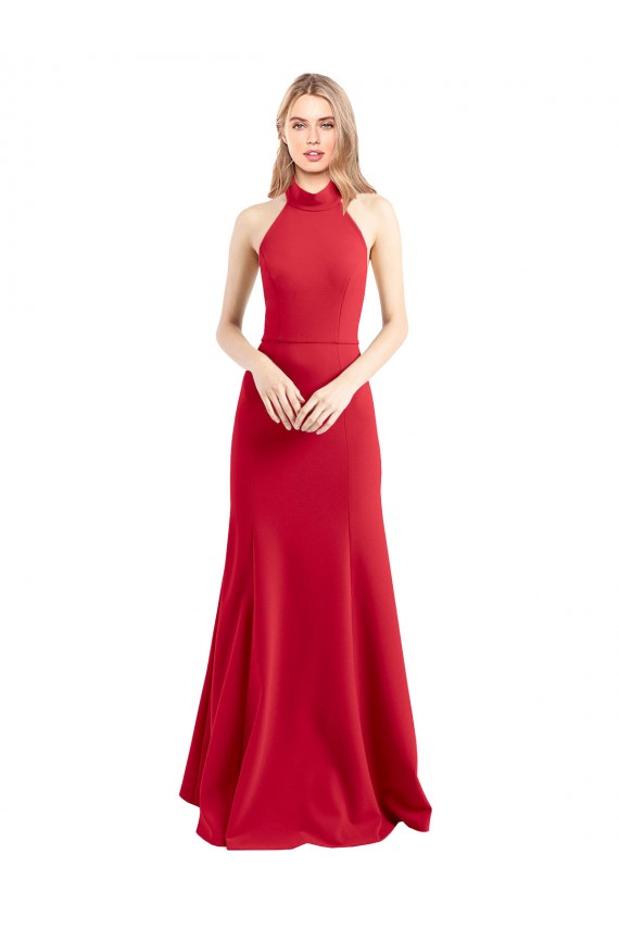 Usine Rouge Trapèze Licou Col Haut Crêpe Stretch Longue Formelles Robes demoiselle d'honneur / Robes de soirée / Robes de bal