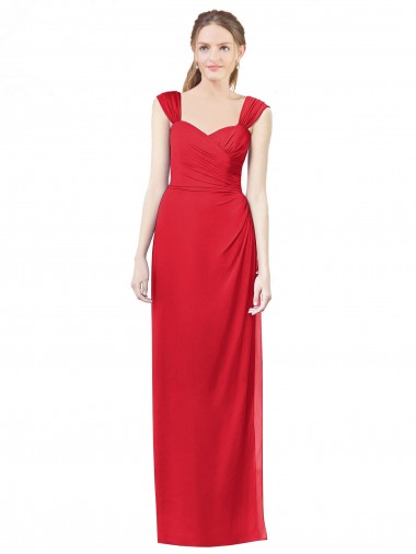 Usine Rouge Trapèze Mousseline Longue Robes demoiselle d'honneur
