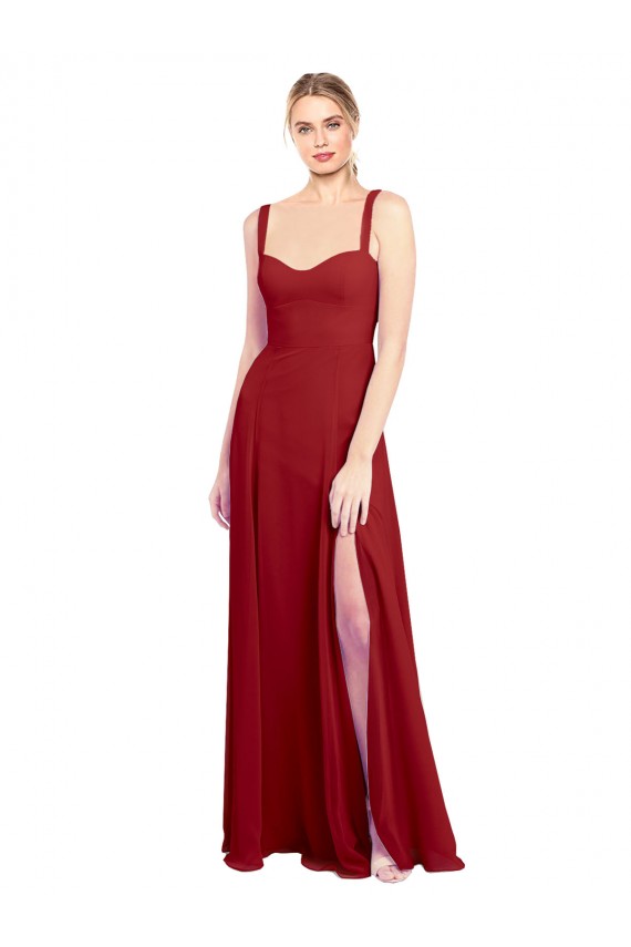 Usine Rouge Trapèze Mousseline Longue Robes demoiselle d'honneur