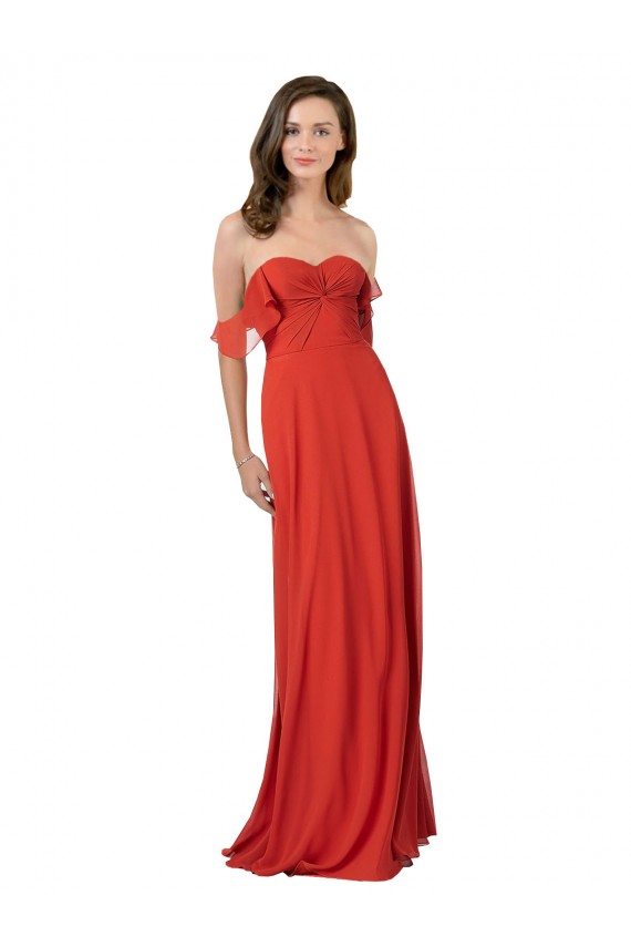 Usine Rouge Trapèze Sans bretelle Mousseline Longue Robes demoiselle d'honneur