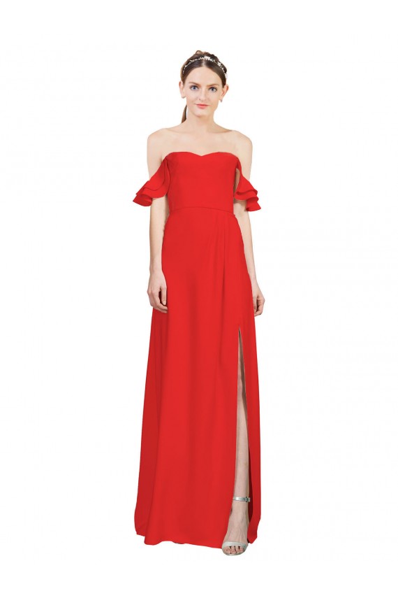 Usine Rouge Trapèze Épaule Dénudée Crêpe Stretch Longue Formelles Robes demoiselle d'honneur / Robes de soirée / Robes de bal