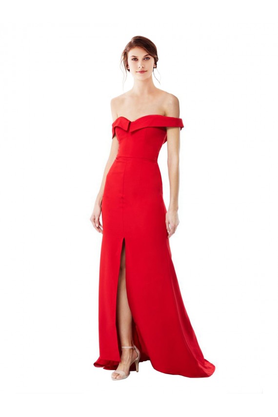 Usine Rouge Trapèze Épaule Dénudée Crêpe Stretch Longue Formelles Robes demoiselle d'honneur / Robes de soirée / Robes de bal