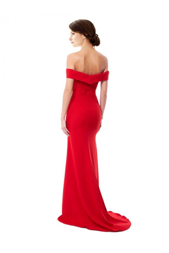 Usine Rouge Trapèze Épaule Dénudée Crêpe Stretch Longue Formelles Robes demoiselle d'honneur / Robes de soirée / Robes de bal