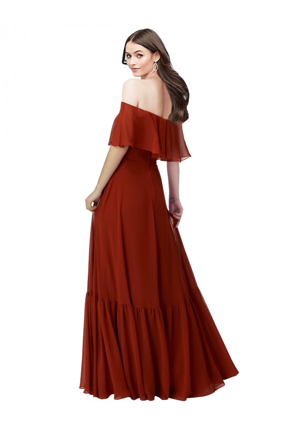 Usine Rouge Trapèze Épaule Dénudée Mousseline Longue Robes demoiselle d'honneur