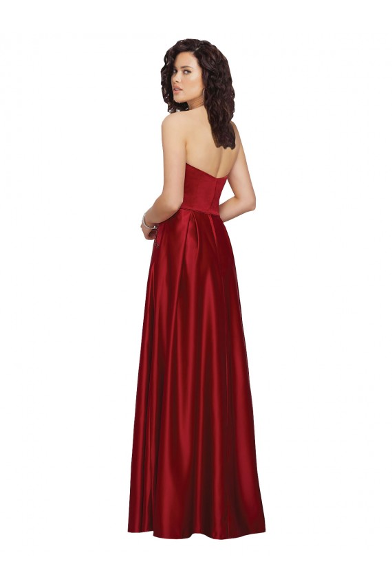 Usine Rouge foncé Trapèze Sans bretelle Satiné Longue Robes demoiselle d'honneur / Robes de bal