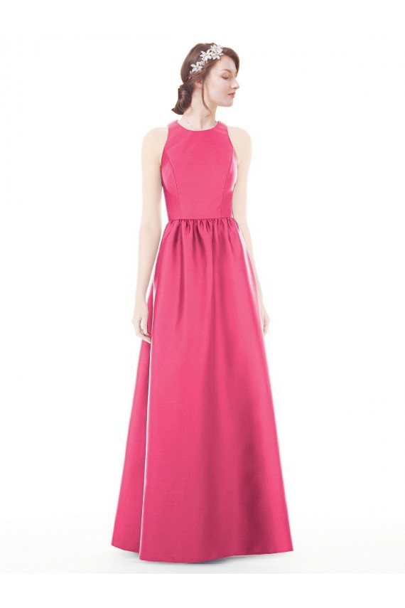 Usine Rubis Trapèze Col bijou Satiné Longue Robes demoiselle d'honneur