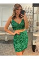 Usine Shamrock Vert Fourreau Col V Courte Paillettes Velours Courte Robes de bal