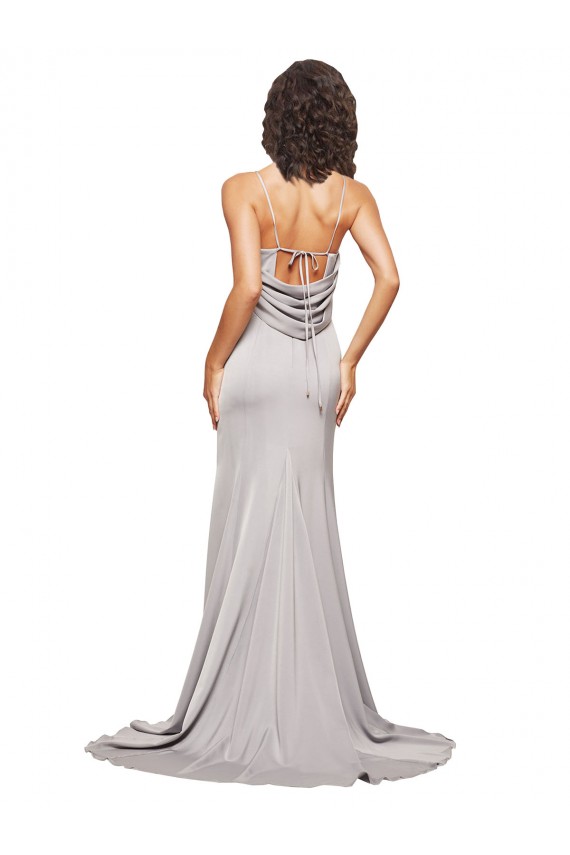 Usine Trapèze Col Haut Balayage train Satiné Stretch Longue Formelles Robes demoiselle d'honneur / Robes de soirée / Robes de bal