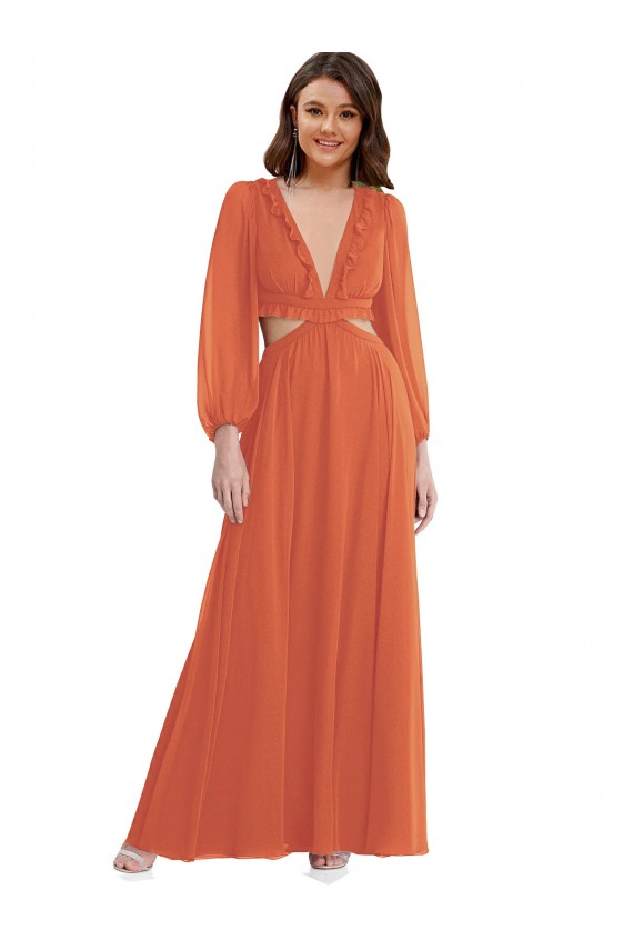 Usine Trapèze Col V Mousseline Longue Asymétrique Robes demoiselle d'honneur