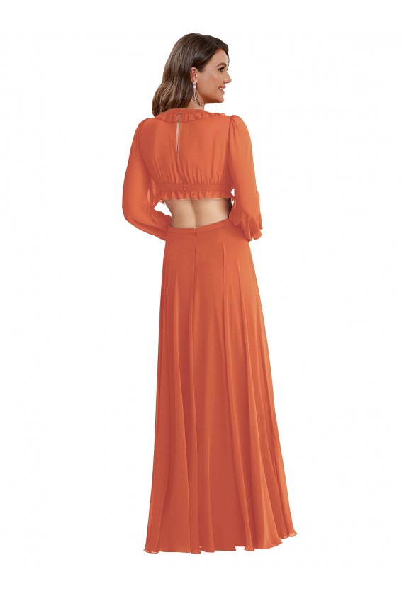 Usine Trapèze Col V Mousseline Longue Asymétrique Robes demoiselle d'honneur