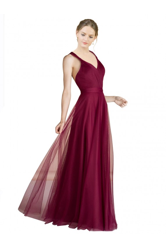 Usine Trapèze Col V Tulle Longue Robes demoiselle d'honneur