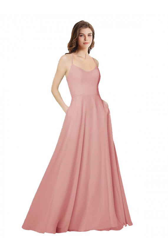 Usine Trapèze Sans bretelle Mousseline Longue Robes demoiselle d'honneur