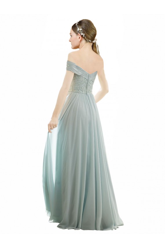 Usine Trapèze Épaule Dénudée Mousseline Dentelle Longue Robes demoiselle d'honneur